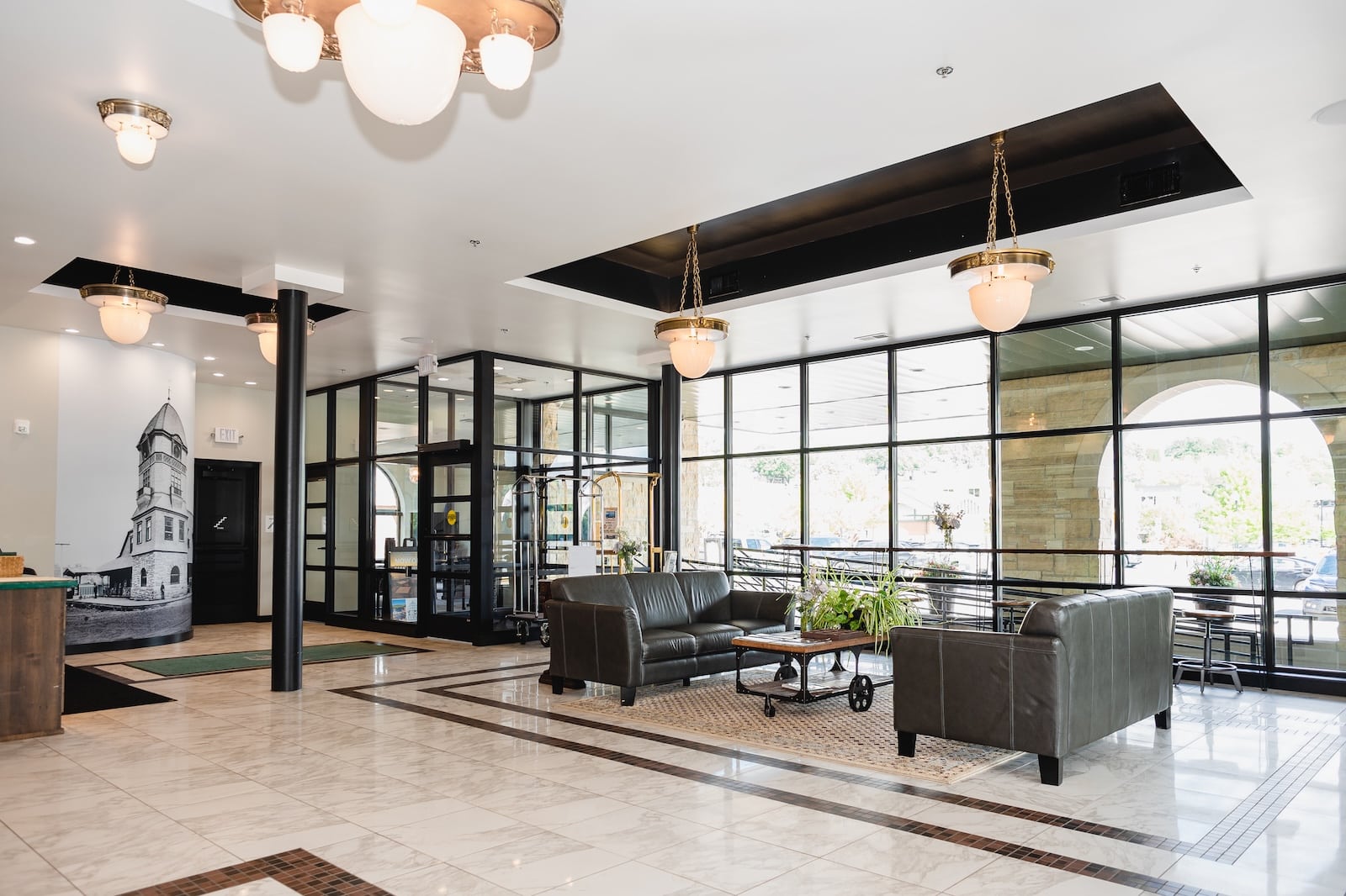 Plan your Victorian wedding at our hotel wedding venue in Stillwater, photo of our lobby with elegant architecture