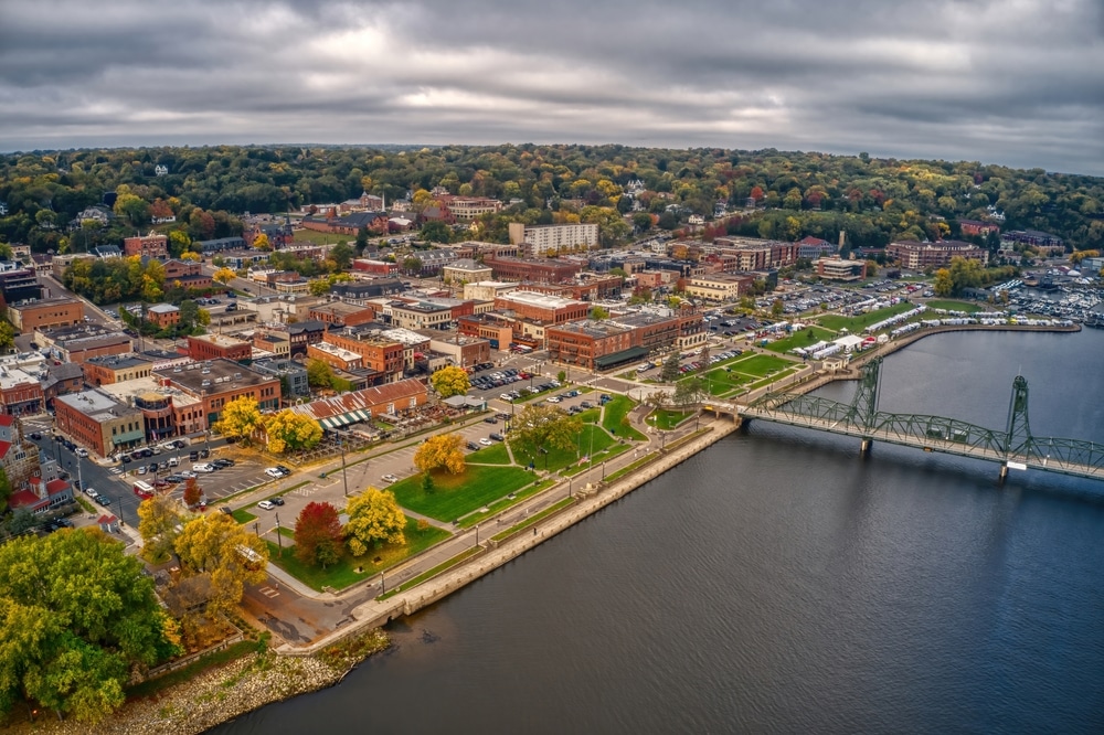 The St. Croix River, Historic Lift Bridge, downtown, and one of the best downtown Stillwater Hotels, Water Street Inn.