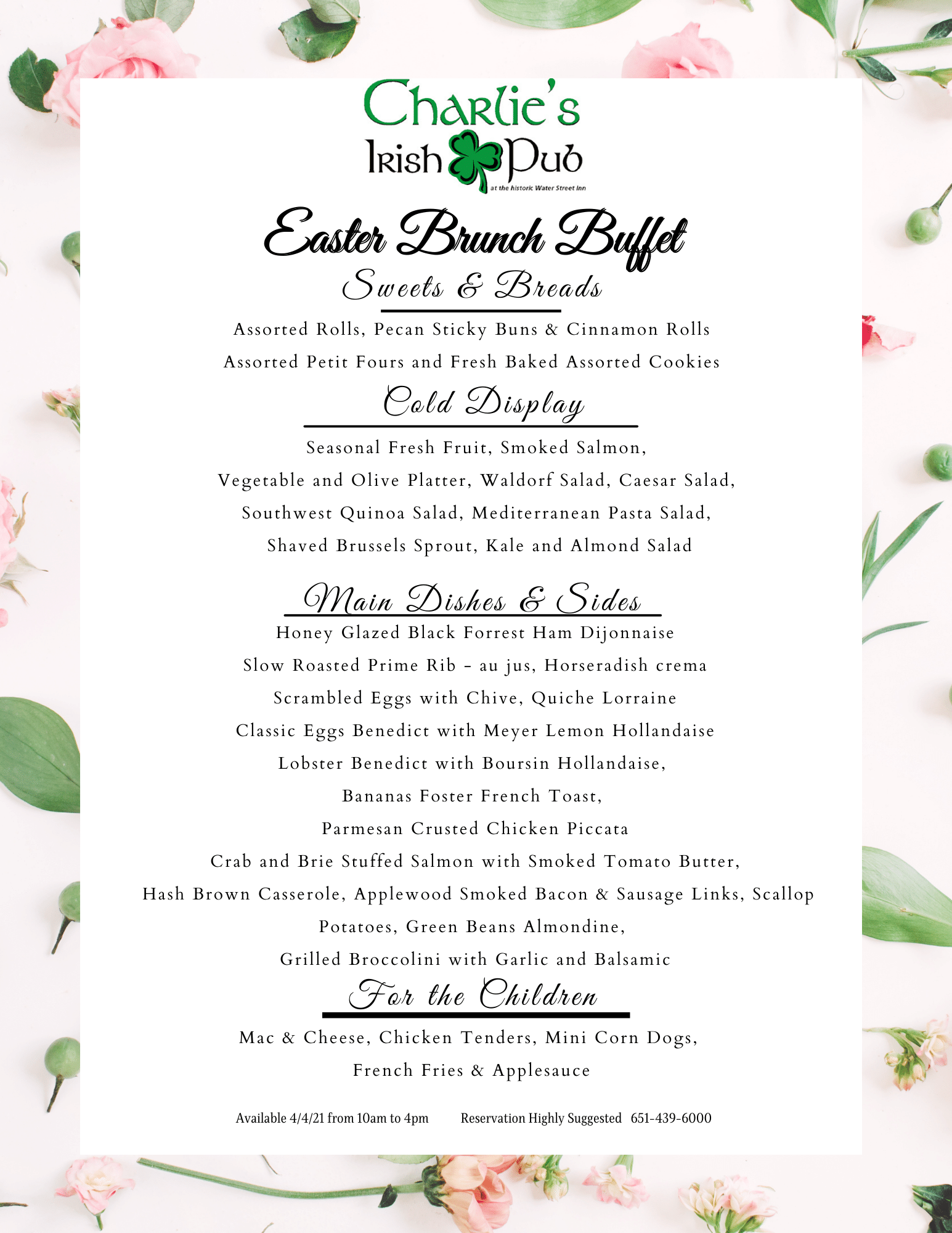2021 Easter Brunch Buffet 1 Charlies Easter Menu