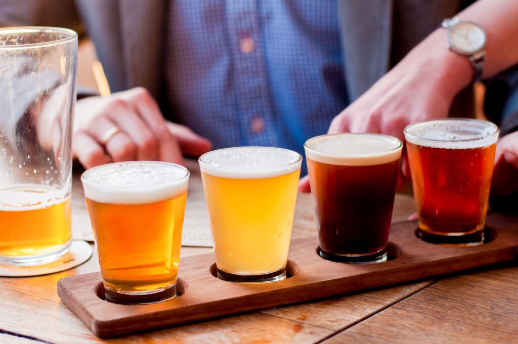 Flight of beer at Lift Bridge Brewery in Stillwater.